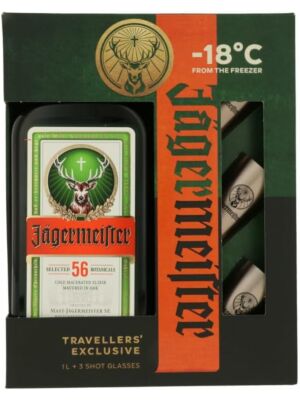 Jägermeister with 3 metal shot glasses 35% 1,0l